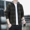 Autumn Men's Plaid Knitted Sweater Hooded Cardigan Warm Coat Trendy Zipper Jacket Fleece Blouse Winter Men's Cardigan