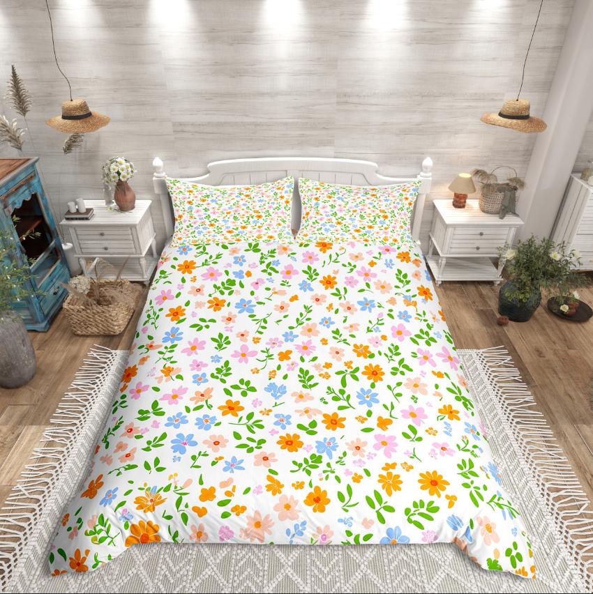 Homewish Colorful Flower Duvet Cover SetBotanical Plants For Kids Bedding SetSpring Graden Decor
