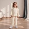 Toddler Girl Fall Outfits Solid Color Long Sleeve Ruffled Round Neck Tops Elastic Waist Long Pants 2 Pcs Set