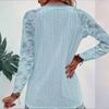Women Casual V Neck Lace Patchwork Hollow Out Long Sleeve Blouse Lightweight Breathable Top for Everyday Wear