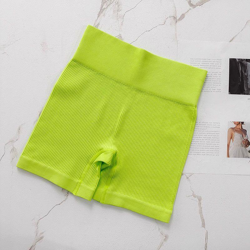 

European and American Style High-Waisted Seamless Fitness Shorts for Women, Butt-Lifting Tight Yoga Pants, Ribbed Elastic Breathable Sports Shorts Fluorescent yellow S