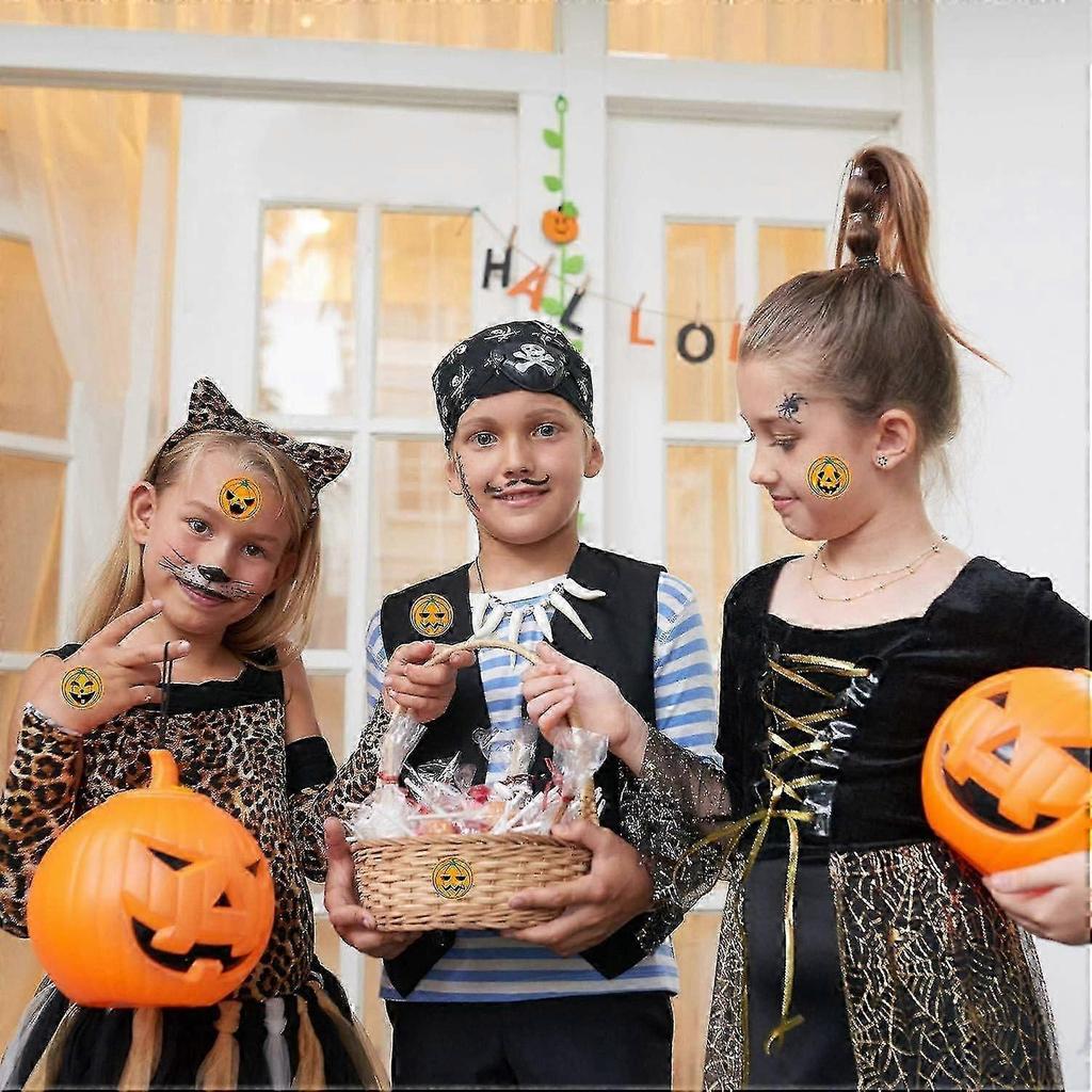 Roll Of 500 Pieces, Halloween Pumpkin Stickers Cute Sticky Round Face Stickers For Halloweenz