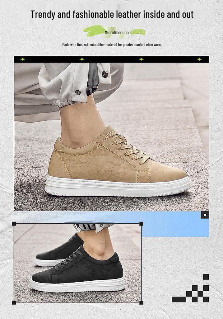 Autumn Plus Size Men's Height-Boosting Leather Sneakers (6CM) - Fashionable White Casual Shoes
