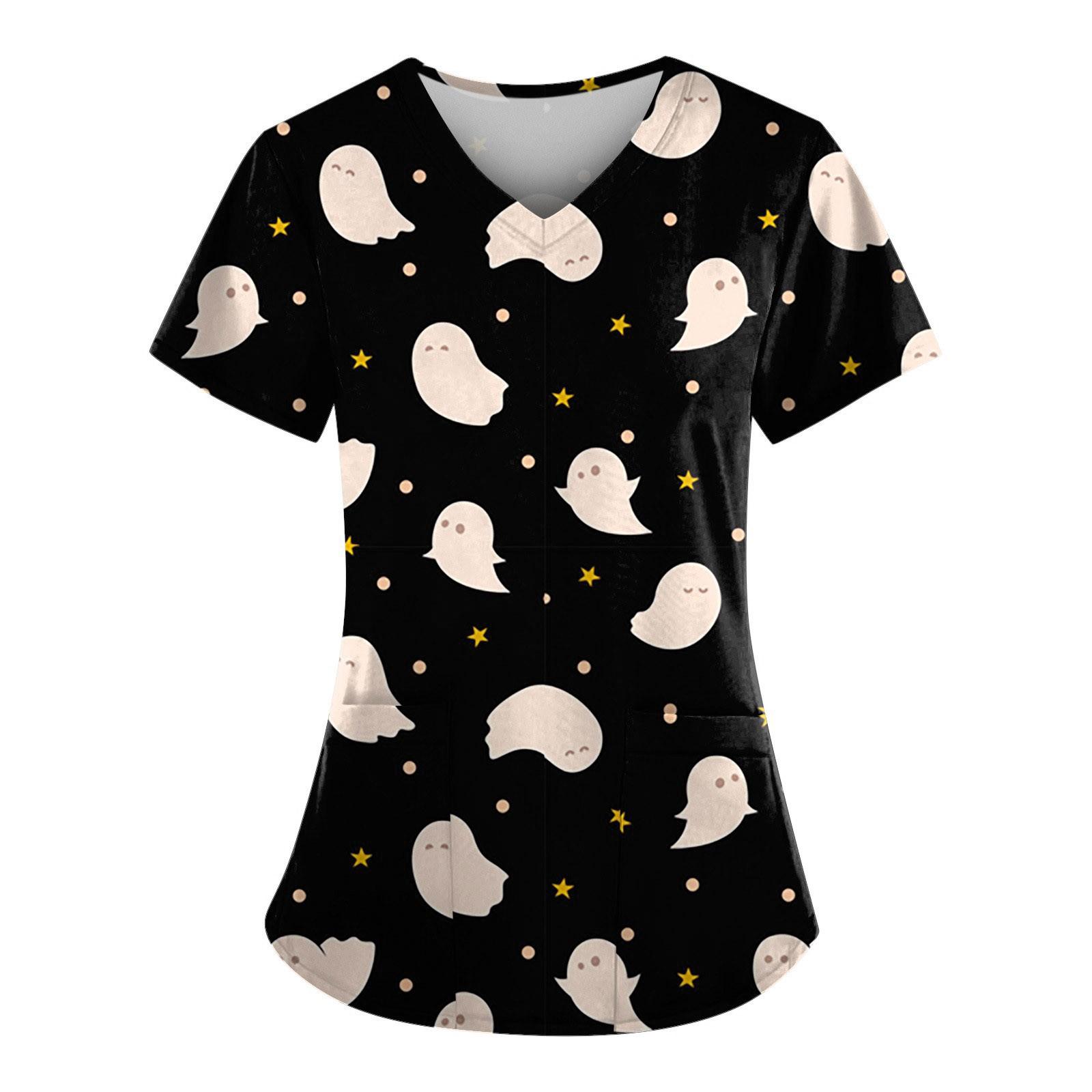 

Женский модный повседневный топ с v-образным вырезом и принтом на Хэллоуин, защитный рабочий костюм XXXXL чёрный