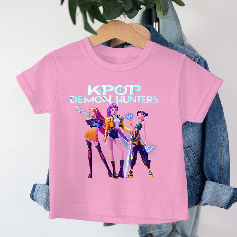 New KPop Demon Hunters Saja Boys Cartoon Boys T-shirt Round Neck Print Fashion Casual Top Children's T-shirt Kids Clothing