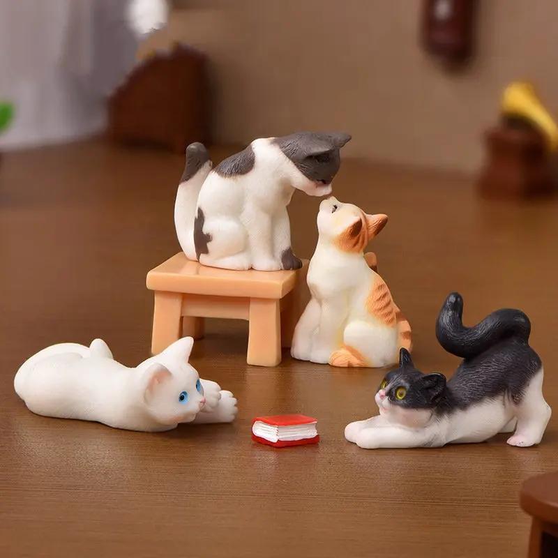 6 Pcs Adorable Kitten Micro Landscape Craft  Resin Animal Figurine, Cute Desk Decor
