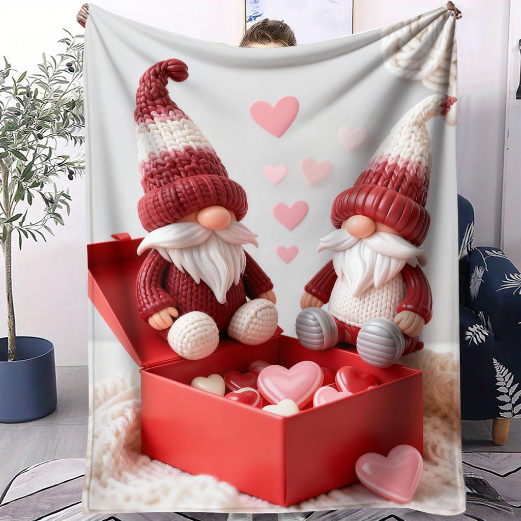 Pastel Gnome Couple Swing Throw Blanket Warm Throw Lightweight Cozy Flannel Cover for Living Room Christmas Valentine's Day Gift
