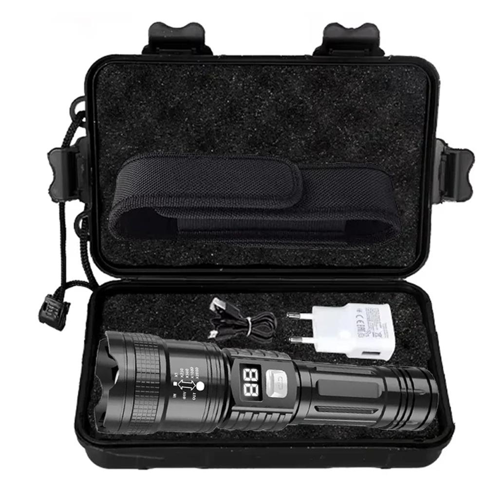 High Power LED Flashlights USB Rechargeable Hand Light with Built-in Battery Super Bright Torch for Outdoor Emergency Camping