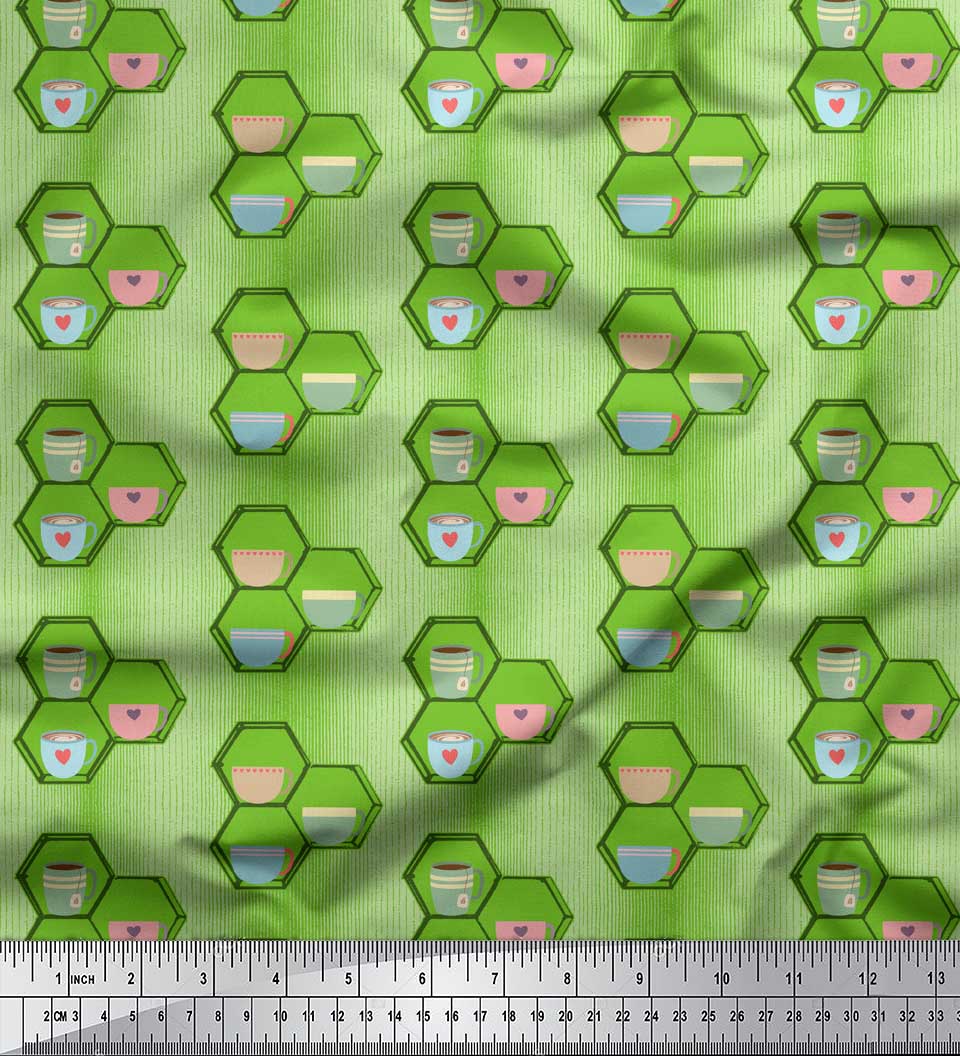 

Соймоі Коричневий японський креп-сатин Тканина в стільниках, Чашки для кави та чаю Напій Тканина з принтом на метр 42 дюйма 42 Inch Wide - Poly Crepe зелений