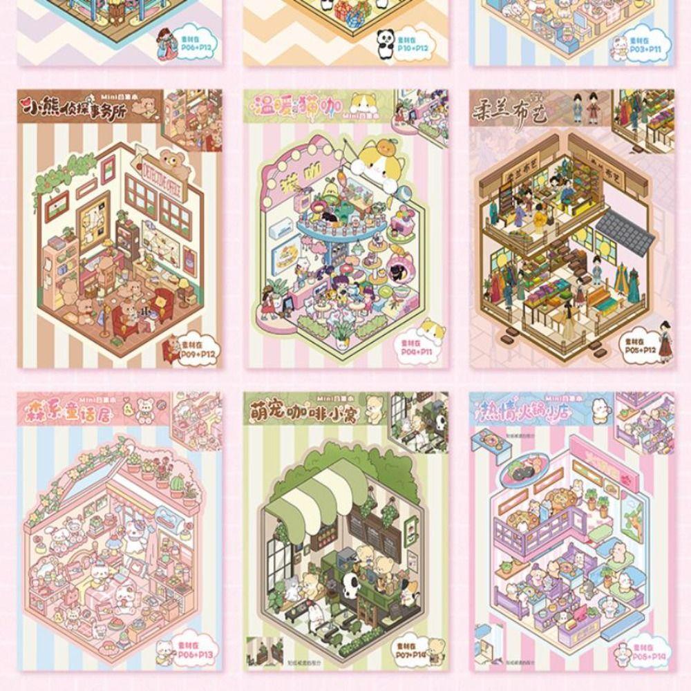 3D Miniature Scene Stickers Cartoon 8 Sences Landscape Sticker Book Stacking Pasting Mini Cabin Scene DIY Sticker DIY Creative