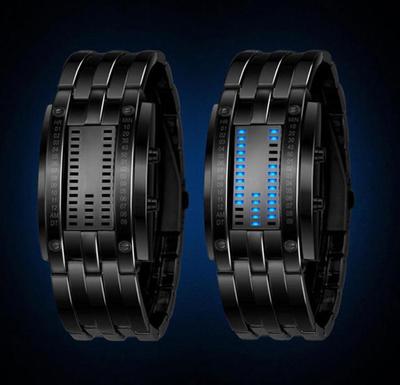Luxuriöse Herren-Sportuhren mit Datumsanzeige und digitalem LED-Armband aus Edelstahl