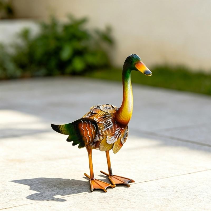 Realistic Duck Sculpture with Textured Plumage, Hand-Welded Metal Construction, Powder , and Hand-Colored Accents Across the Form