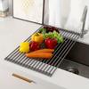 Silicone Drain Rack, Foldable Kitchen Sink Draining Rack for Vegetables And Dishes, Large Roll-up Folding Draining Rack with Heat Insulation Pad