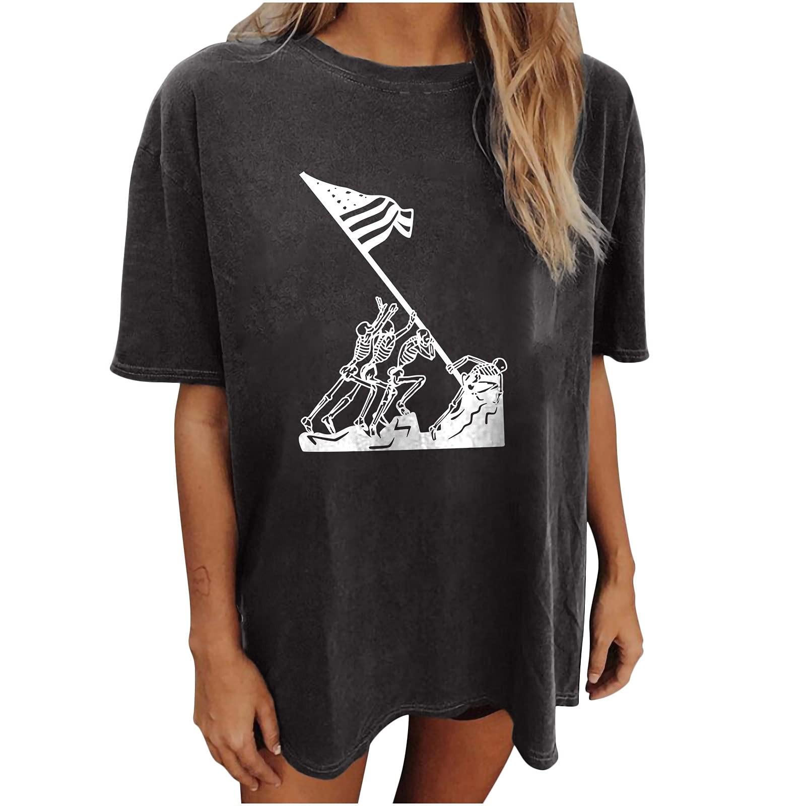 

(SU)Летние топы для женщин, повседневная винтажная футболка с коротким рукавом, свободная эластичная черная футболка большого размера для девочек с винтажным принтом