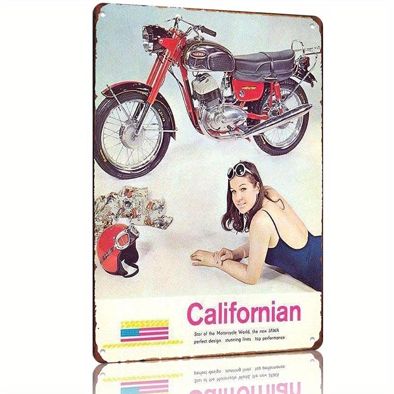 JAWA Californian Motorcycle Vintage Metal Poster Retro Garage Decor with Red Black for Man Cave Bar Gara