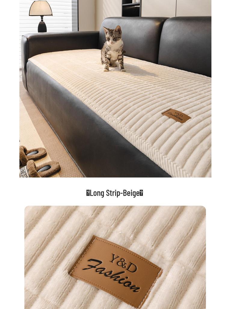 Creme-farbene kurzflorige rutschfeste Sofakissenhülle - Verdickte einteilige für Herbst/Winter 2026