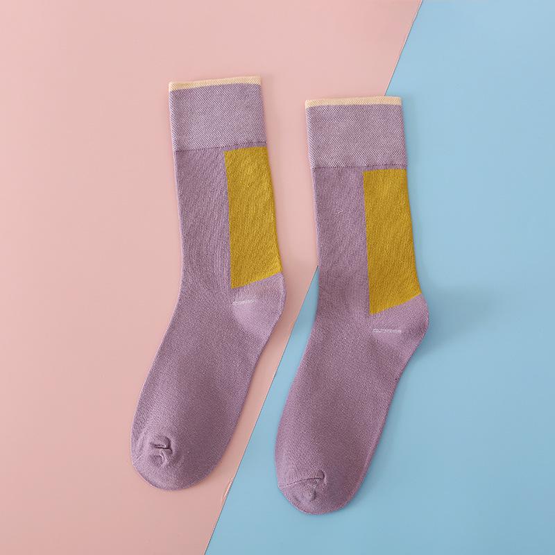 

Женские весенне-осенние новые хлопковые универсальные дышащие носки-трубы с контрастной расцветкой 1 pair светло-фиолетовый