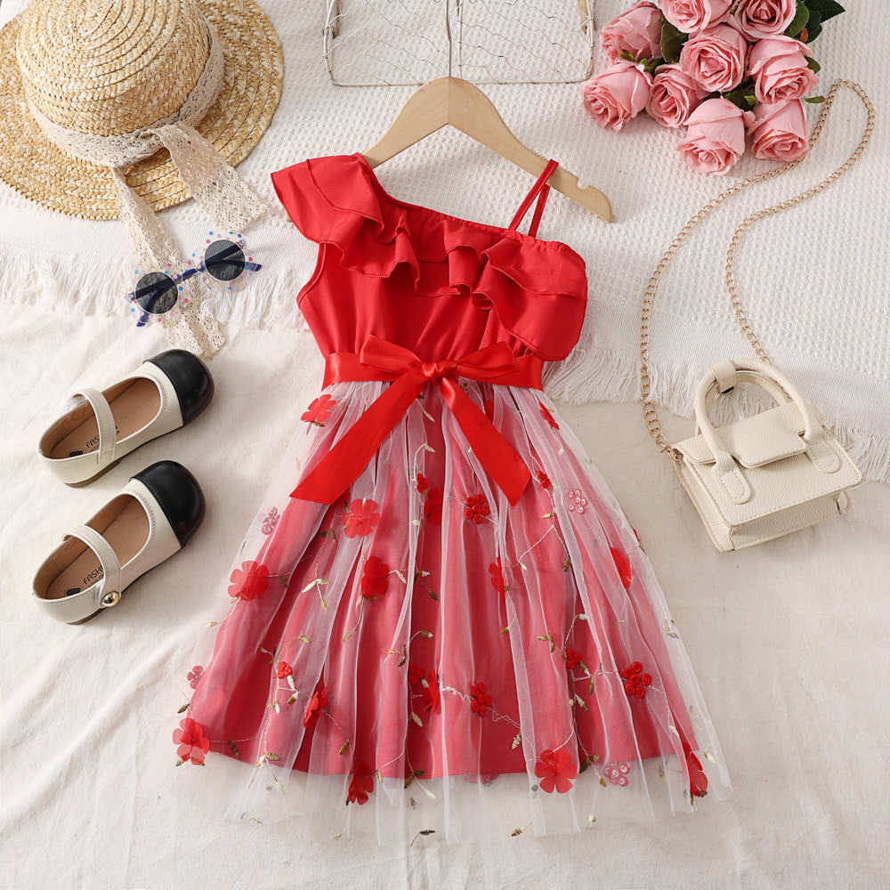 Girls Fashion Net Silk Dress - Summer Children s Princess Braided Dress 100cm