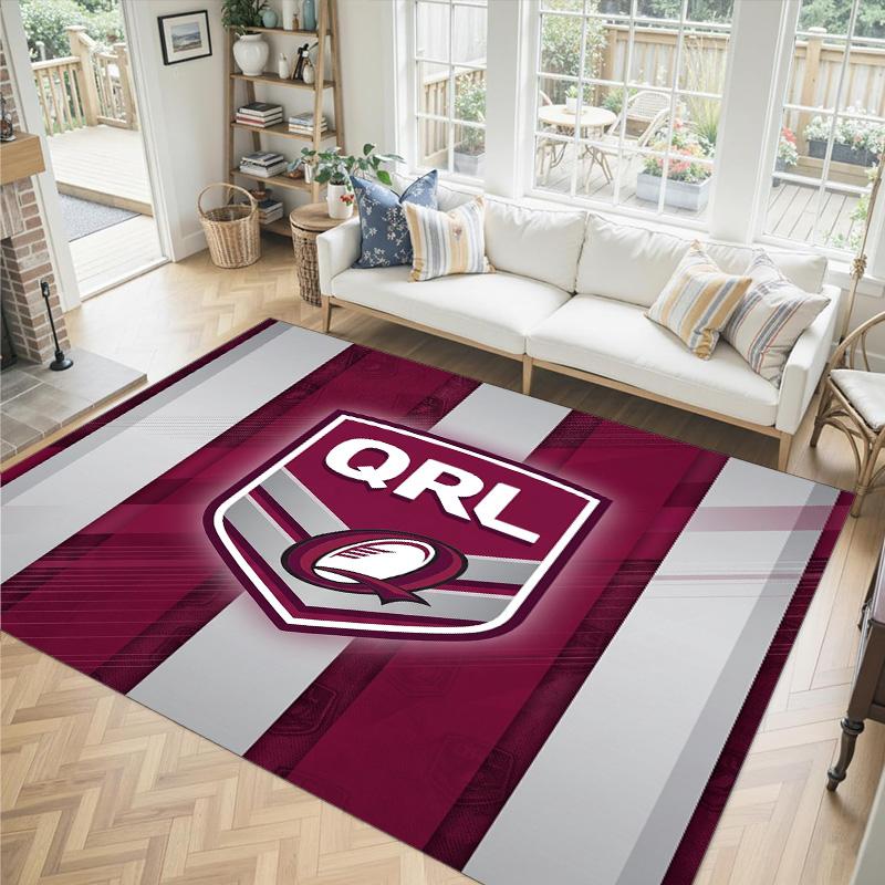Queensland Maroons Design Crystal Velvet Carpet Cozy Non?Slip Printed Rug For Bedroom Living Room Entrance