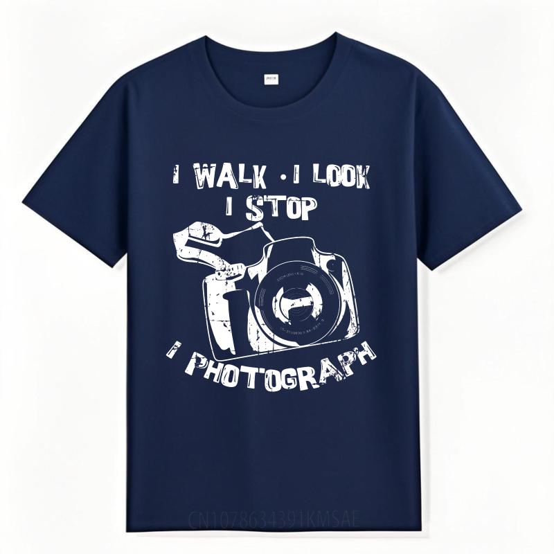 Men Cotton Tshirt Black Summer Boys tshirt I Walk I Look I Stop I Photograph Short Sleeve Relaxed Fit Crew Neck Tshirt