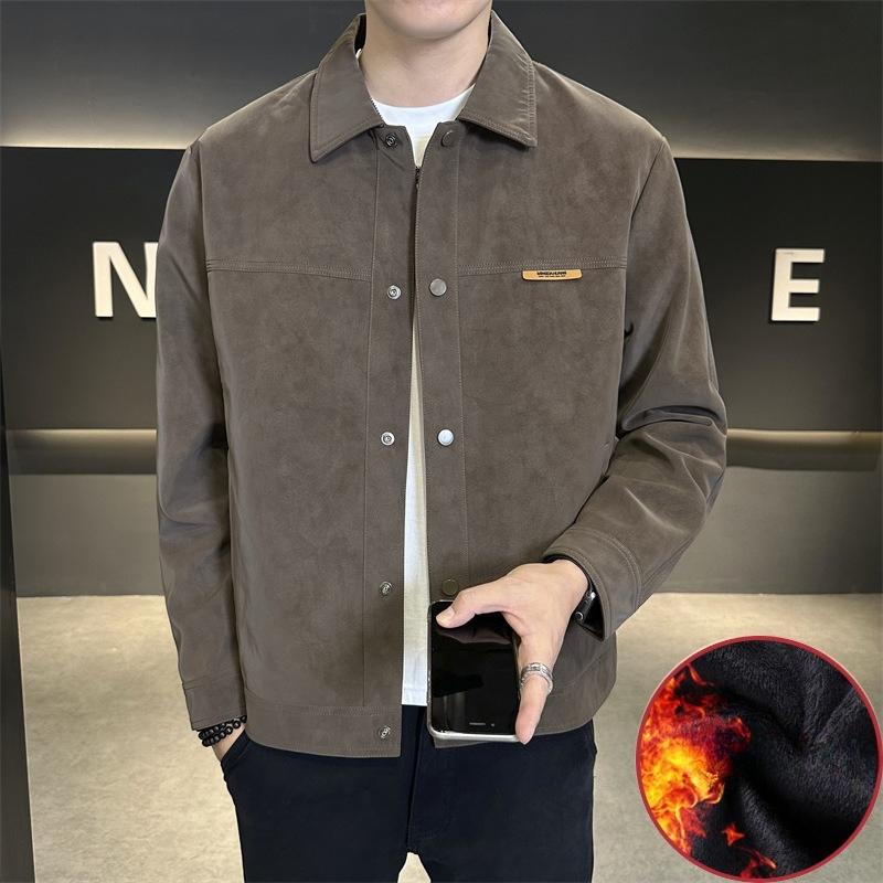 Suede Autumn Jacket for Men's Spring and Autumn New Trendy Slim Body Clothes Leather Jacket Lapel Jacket for Men