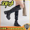 Fashion retro style thick heel leather boots belt buckle platform boots women's autumn and winter fashion high heel knight boots trend