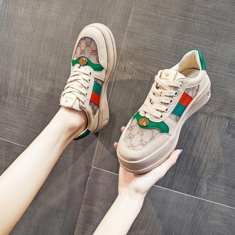 Leather mesh board shoes breathable women's single shoes 2025 spring and summer new thick-soled versatile sports and leisure shoes retro shoes
