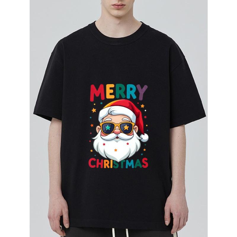 

Футболка «Счастливого Рождества, Санта-Клаус» черного цвета с мультяшным Сантой в солнцезащитных очках и принтом звезд для праздничной вечеринки и праздничного сезона XXXXL чёрный
