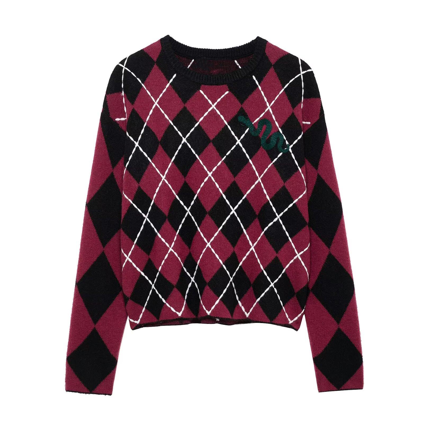 

2025 Spring Women s Elegant Casual Snake Embroidery Knit Sweater S чёрный