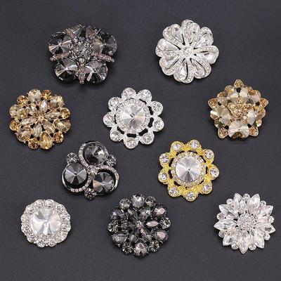 Women's High-End Black Fashion Metal Mink Fur Buttons with Rhinestone Petal Design