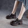 Damen Dicksohlige Höhenverstärkende Lederschuhe Britischer Stil Leichter Luxus Echtlederschuhe High-End Retro Slipper