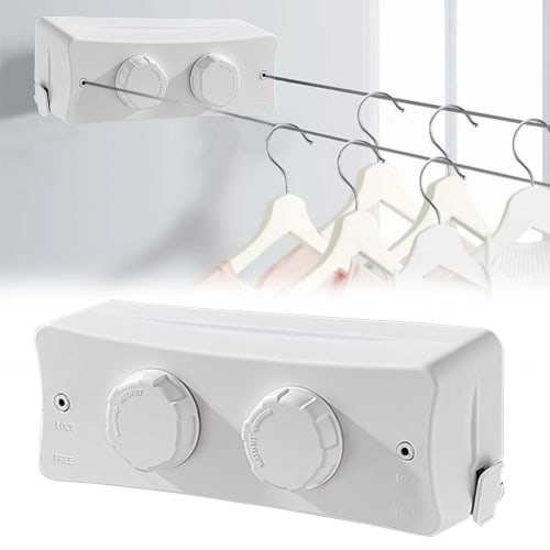 Indoor Clothes Drying Wire, 5.1m Long, 20kg Load Capacity, Double-Size Clothes Drying Wire, Wall-Mounted, Retractable, Built-in, Stainless Steel, for