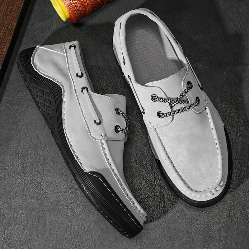 Men's shoes spring casual flat leather shoes men's daily one-pedal shoes men's large size outdoor black business shoes men