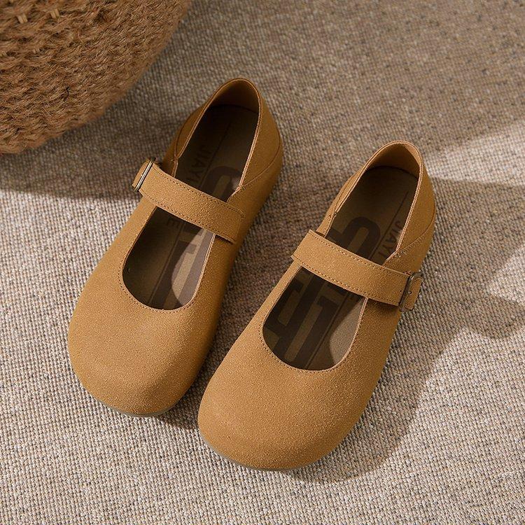 

Leather Mary Jane women s shoes 2025 autumn new retro Boken shoes flat two wear maternity shoes bag head single shoes soft 35 жёлтый