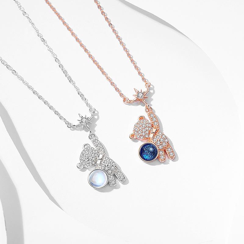 925 Sterling Silver Zircon Bear Star Charm Pendent Necklace For Women Girls Party 2021 Jewelry Choker Collar Chains Necklace