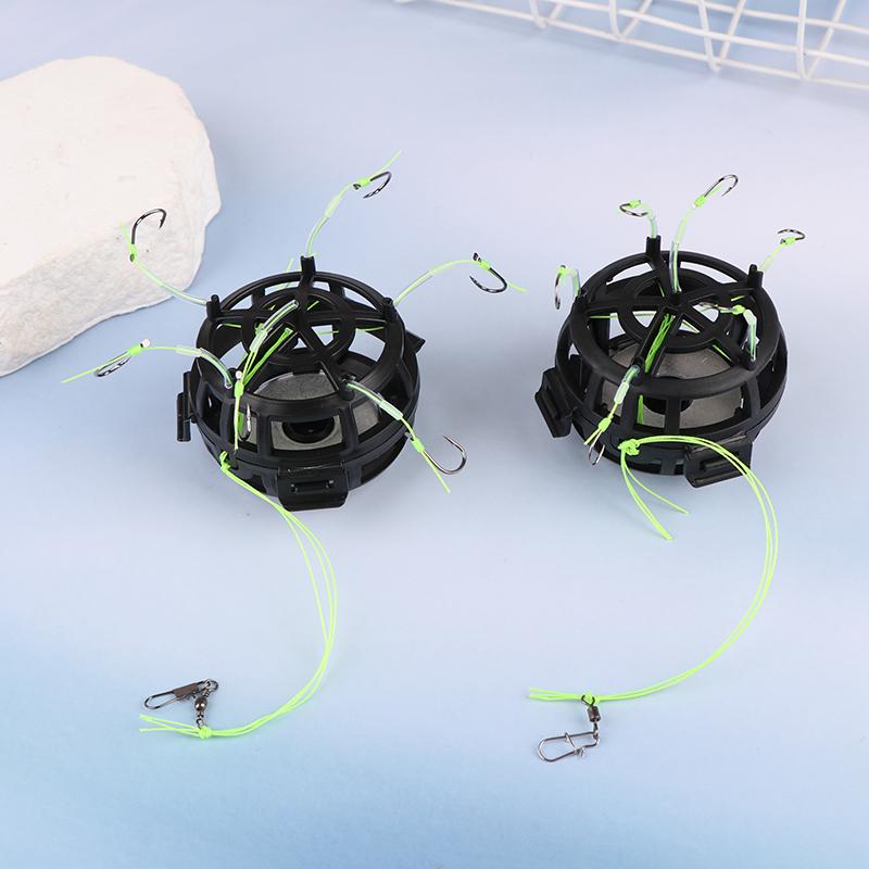 Schnurhaken Angelköderkorb 6 Haken Kohlenstoffstahl Vorfach Futterkorb Blei Design Quadratische Köderform Angel-Federköderkorb