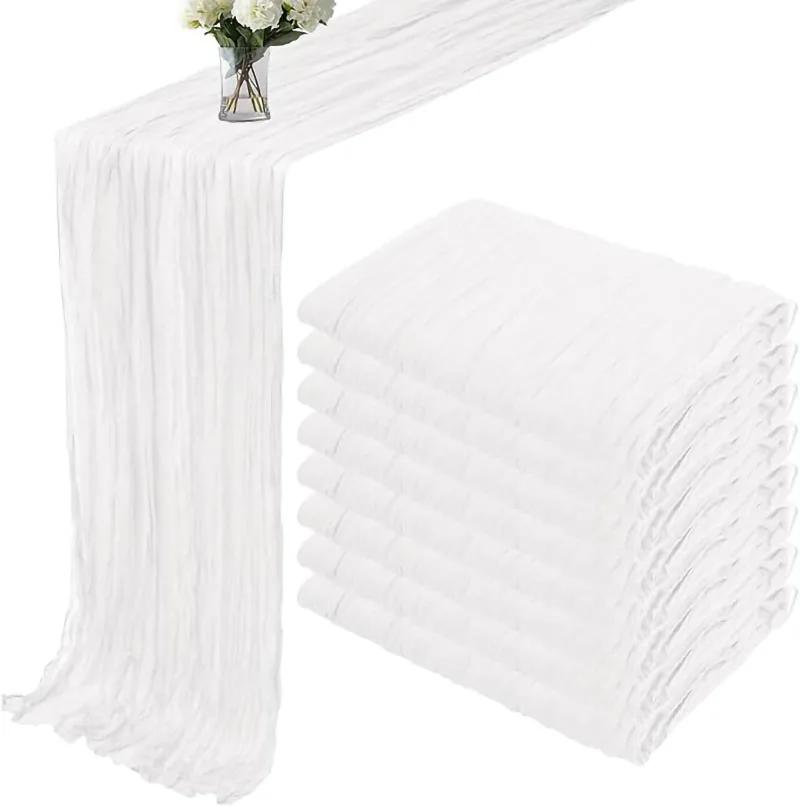 8pcs Wine Red Table Runner Rustic Burgundy Cheesecloth Table Runner For Wedding Birthday Party Christmas Tablecloth Overlay Deco