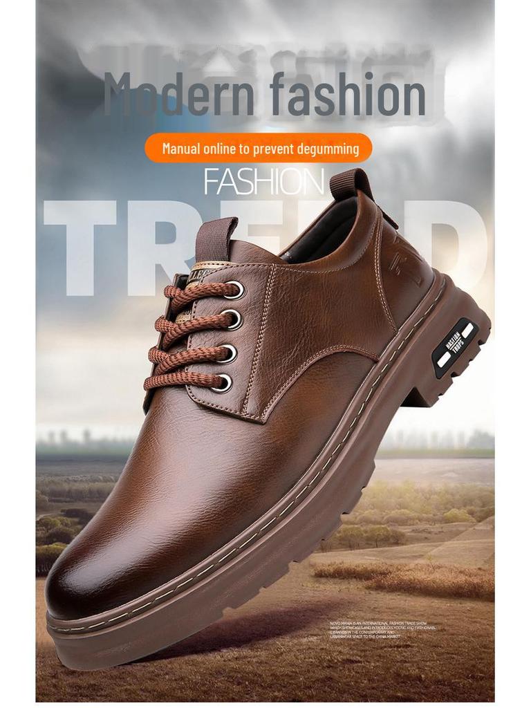 Men's Retro Leather Lace-Up Shoes - Handmade, Soft Bottom, Breathable, Business Casual