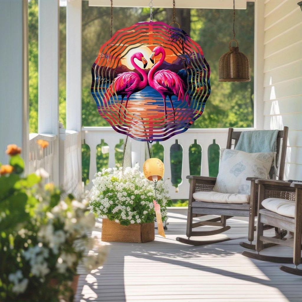 Cata-vento Flamingo Rosa Vibrante - Aço Inoxidável, Arte Cinética Decorativa de Jardim para Interior/Exterior, Perfeito para Halloween, Natal