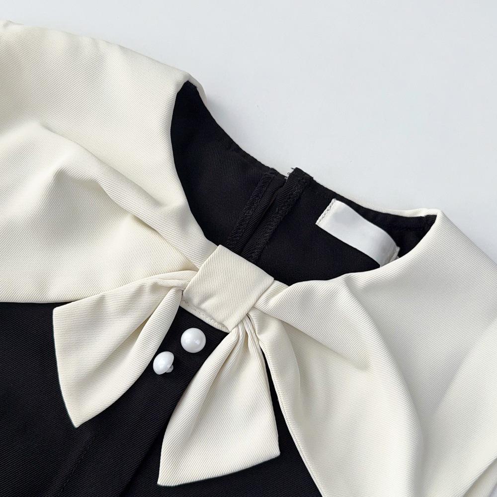 New Korean Style Girls' Black Sleeveless Shawl Collar Dress