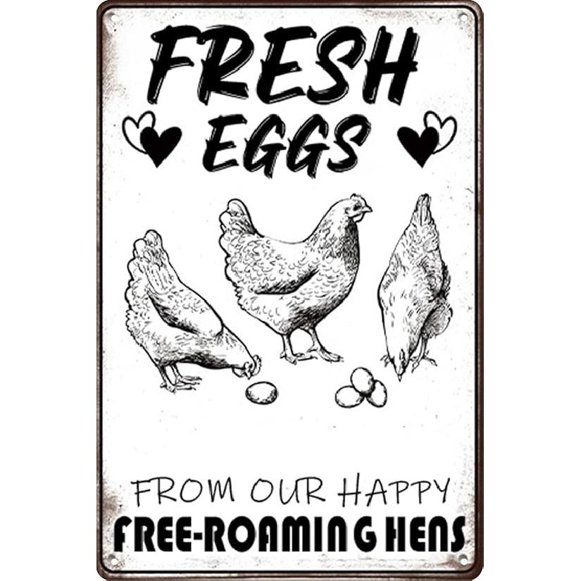 Retro Funny Chicken Tin Sign,Vintage Chicken Coop Metal Poster, Farm Free-Range Chicken Wall Art Decor for Outdoor Home Fence Kitchen Bedroom,Gifts FRESH EGGS