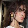 Silver Needle Geometric Oval Glass Tassel Earrings - Luxurious High-End Studs, European & American Style, Unique Statement Ear Ornaments.