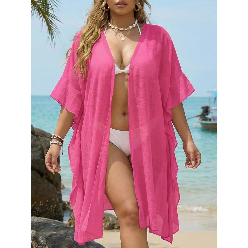 Lotusblatt-Strickjacke für große Damen, lockere Strandurlaubs-Sonnenschutzkleidung, Badeanzug-Überwurfhemd