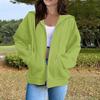 Hooded Zip Up Long Sleeve Solid Color Casual Women Fashion Sweatshirt