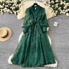 Francia Vintage Ricamo Abiti Formali Donna Estate Autunno Manica Lunga a Lanterna Pizzo Perla Ballo Serale Compleanno Abito da Festa