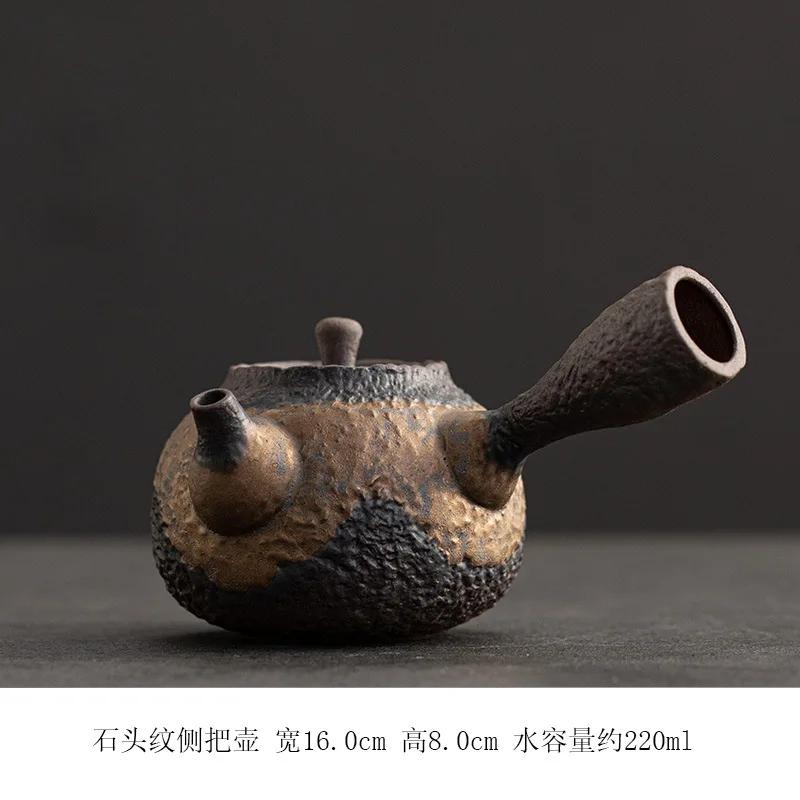 200ml Japanse Vergulde IJzergeglazuurde Theepot Massief Houten Handvat Filter Theepot Retro Aardewerk Theemaker Chinese Cha Thee Set Accessoires