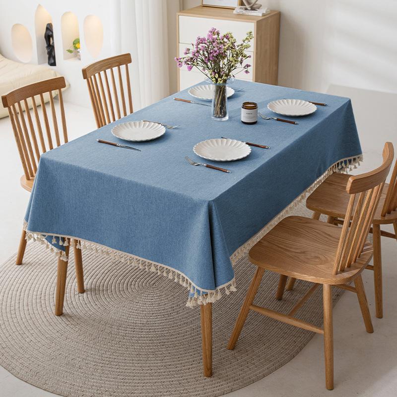 Imitation Cotton And Linen Tablecloth Waterproof And Oil-Proof Leave-In Light Luxury High-End Coffee Table Tablecloth Rectangular Solid Color