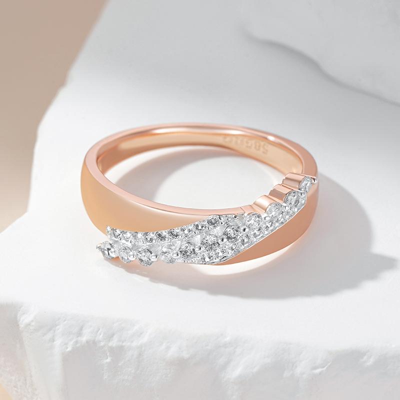 Luxury Shiny Natural Zircon Rings For Women  Rose Gold  Color Mix Setting Slim Design Bride Wedding Jewelry