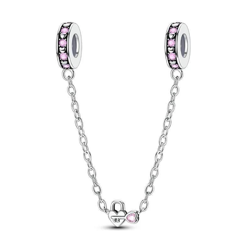 925 Silver Lock Key Charms Butterfly Treasure Love Slogan Heart Multi Tone Moon Beaded Bracelet Jewelry Gift for Women