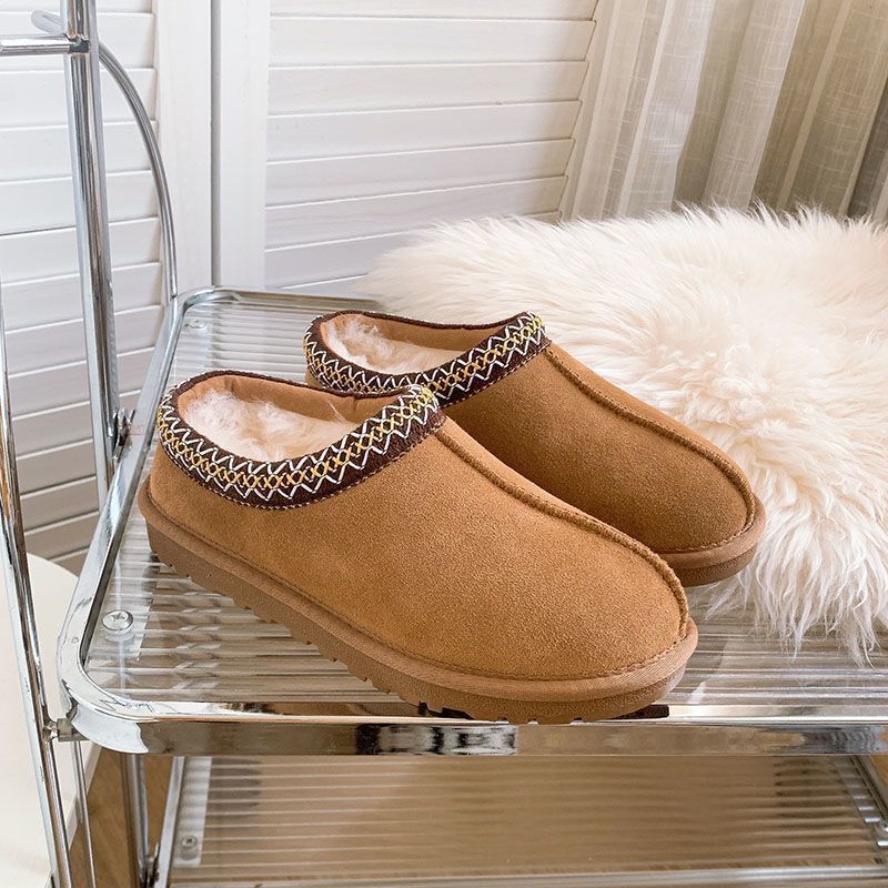 Ethnic Style 2025 New Wool Integrated Snow Boots Women's One-pedal Lazy Shoes Slippers Cotton Shoes Half-tow Snow Cotton